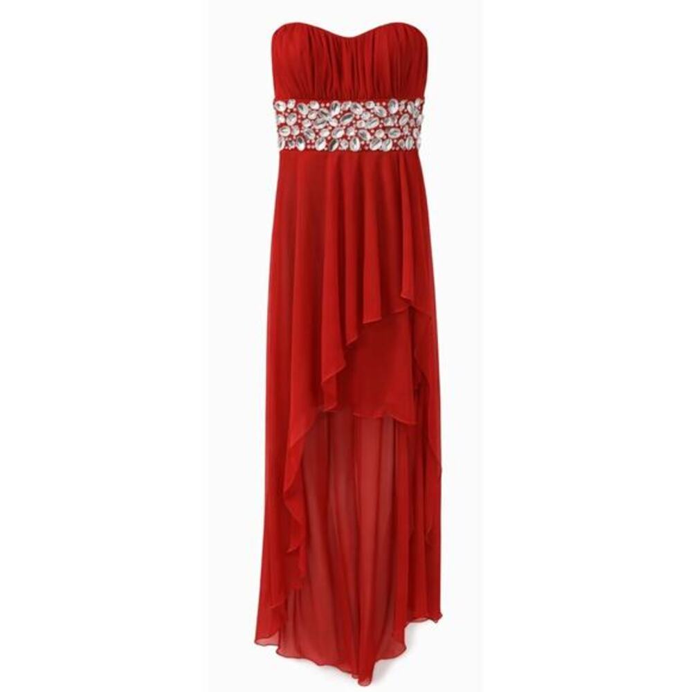 Red Hi-Low Strapless Prom Formal dress with Gem accents  -‎ Size 5